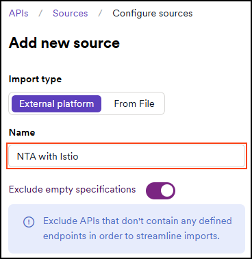 Add new source page with the filled in name field