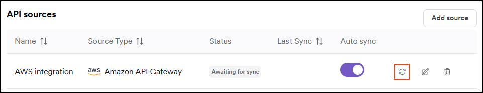 Select API sources interface