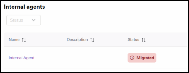 Internal agent with migrated status in Invicti Platform.