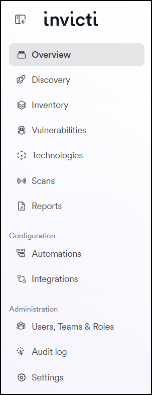 Invicti Platform navigation menu interface.