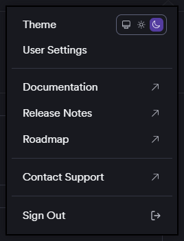 Username initials menu options.