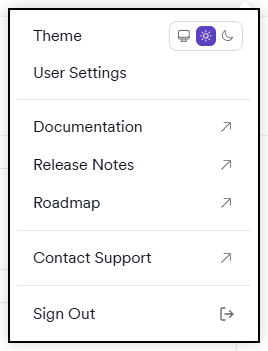 Username initials menu options.