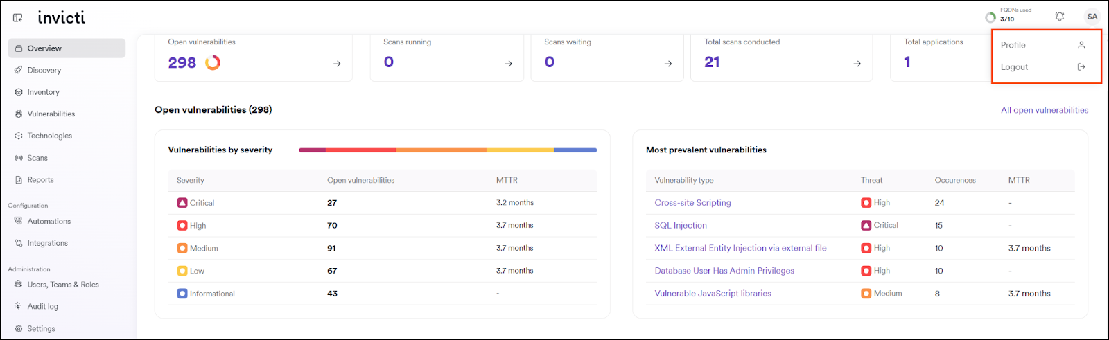 Profile and Logout links.