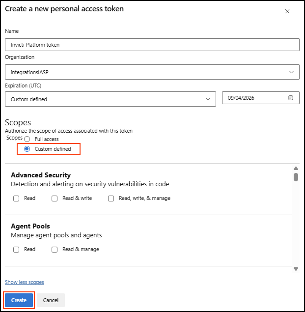Azure token custom scopes configuration