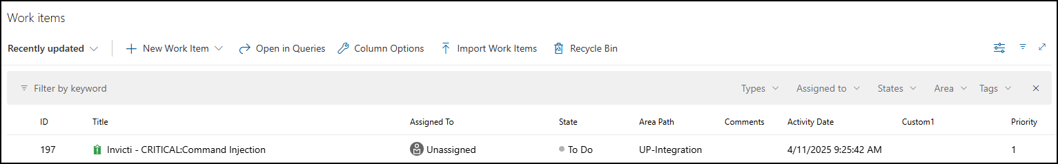 Work items list in Azure
