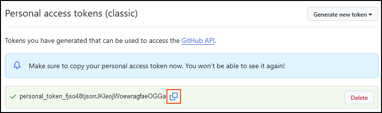 GitHub copy generated token
