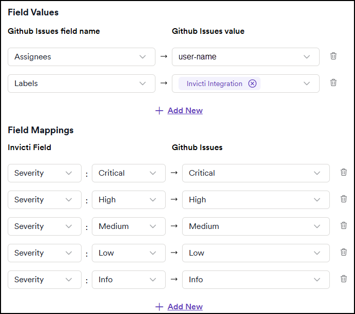 GitHub field mappings configuration