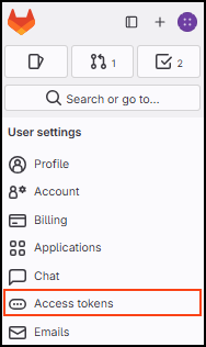 GitLab access tokens menu
