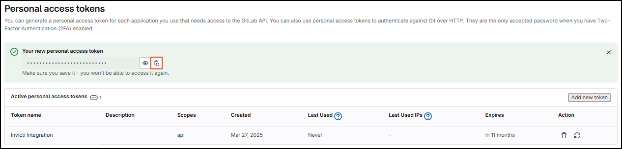 GitLab copy generated token
