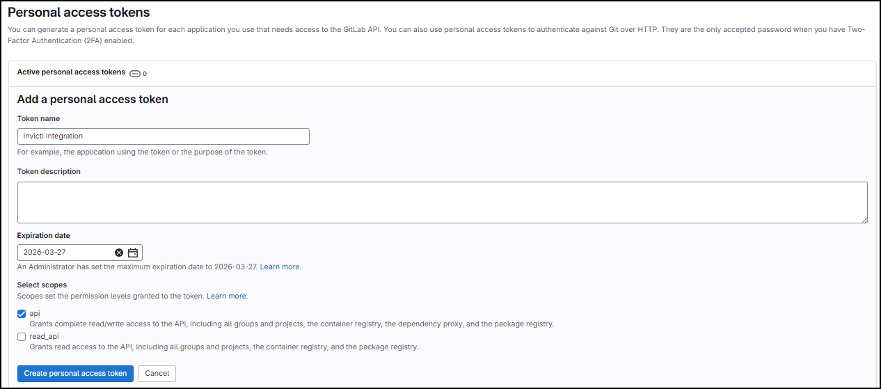 GitLab create personal access token