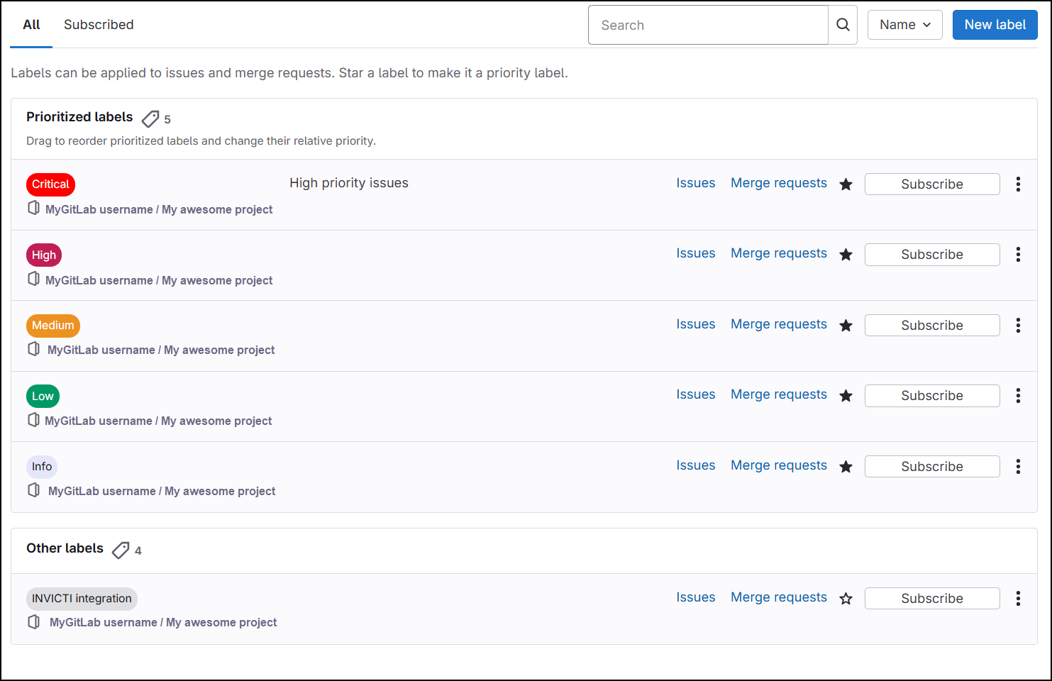 GitLab labels example