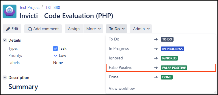 Jira false positive status