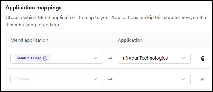 Mend application mappings