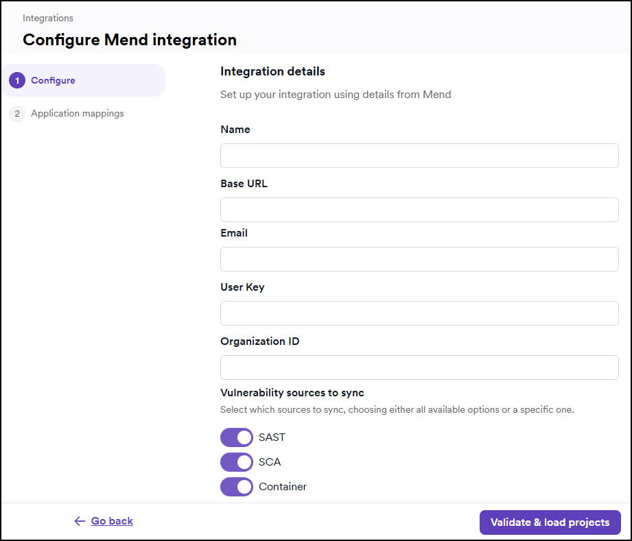 Mend configuration fields