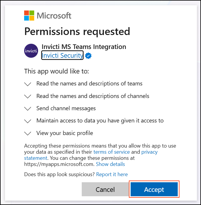 Review the requested permissions and select Accept.
