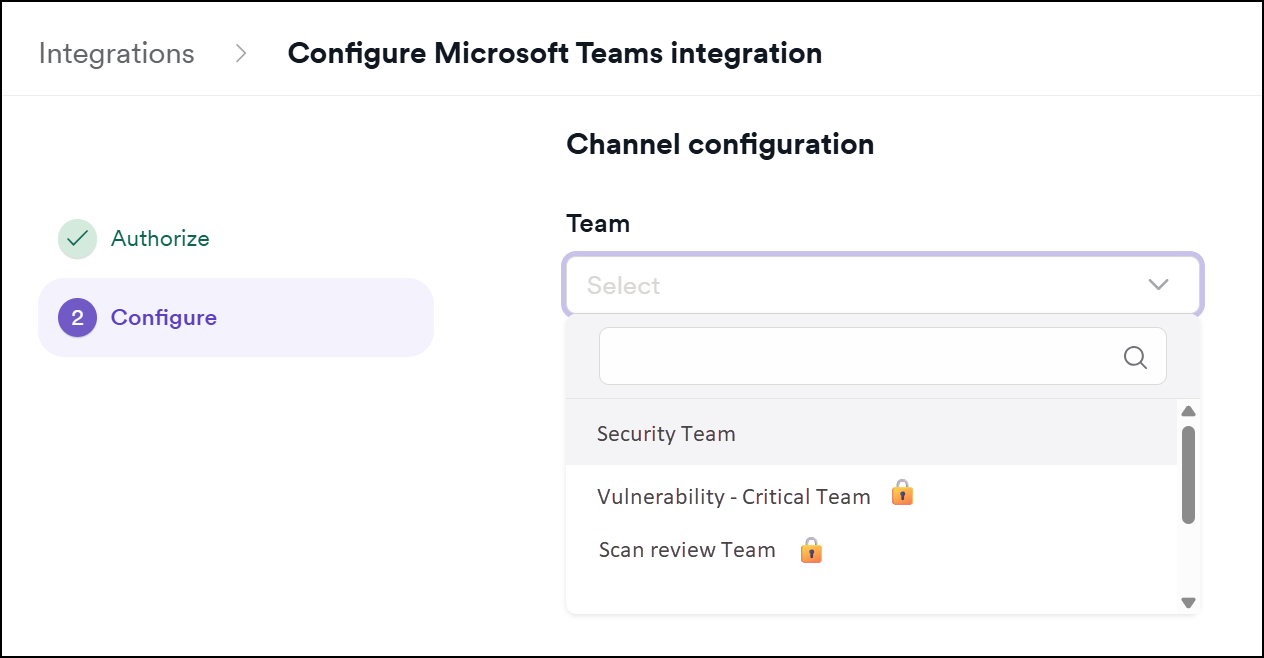 Select a Team and then select a Channel from the dropdowns.