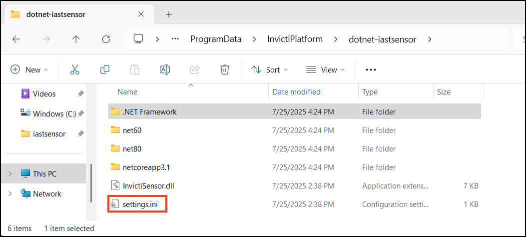 IAST Sensor folder structure for .NET Core