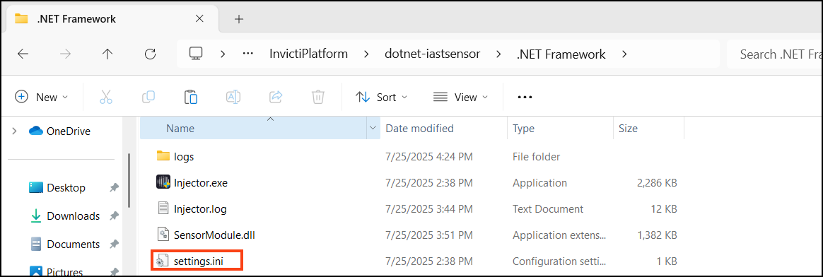 IAST Sensor folder structure for .NET Framework