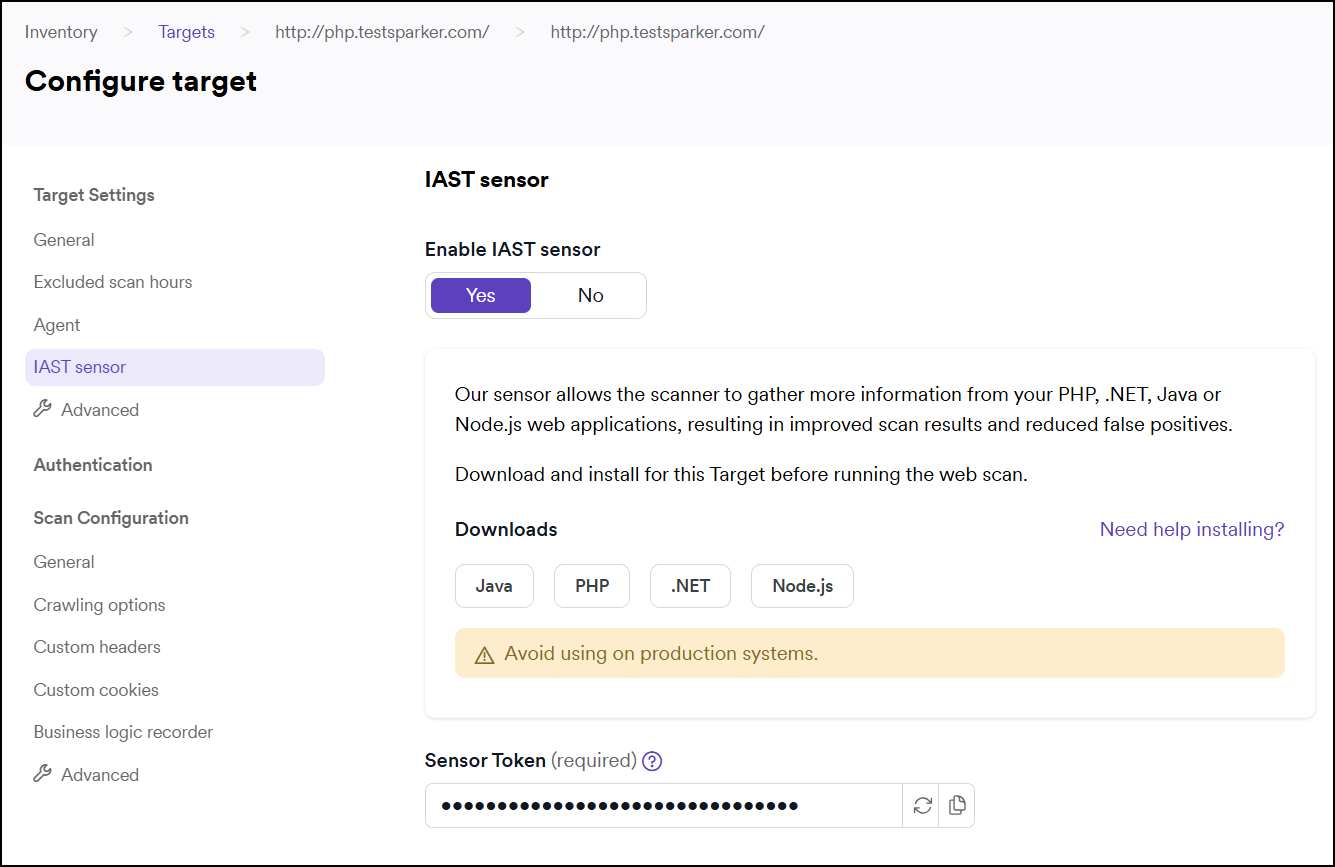 Enable Invicti IAST sensor in Invicti Platform.