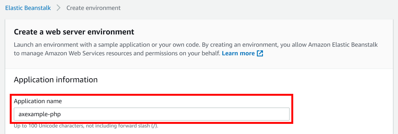 Setting the application name.