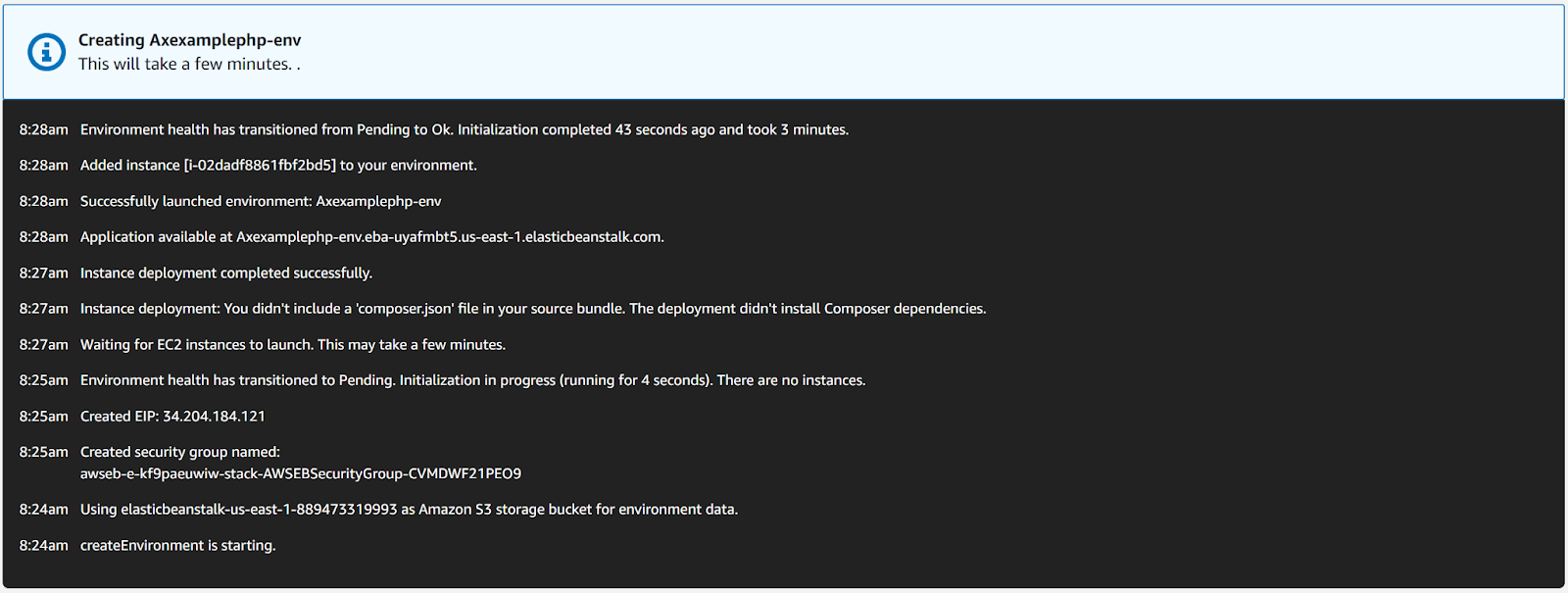 Creating environment in AWS Elastic Beanstalk.
