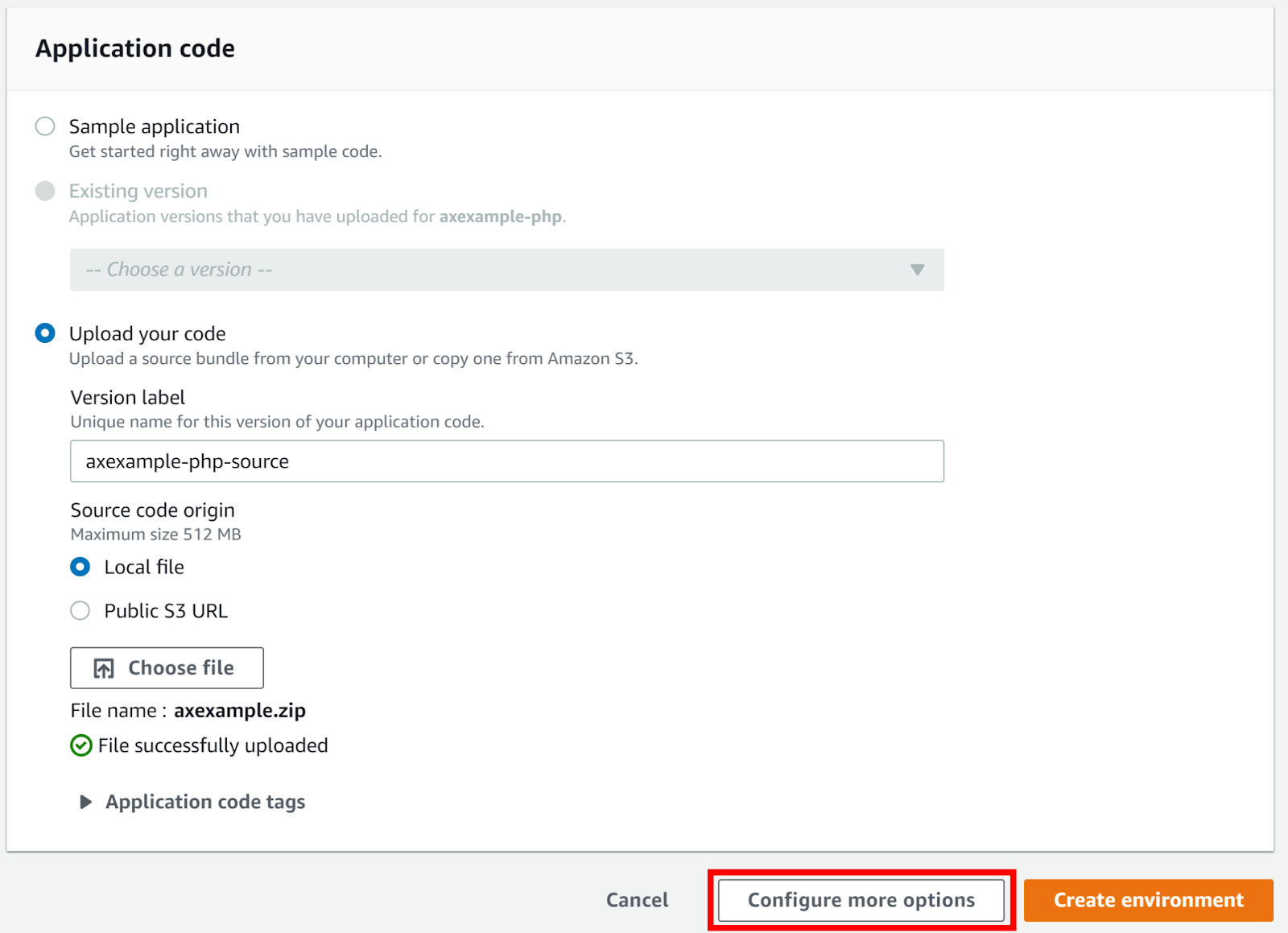 Configure more options button.