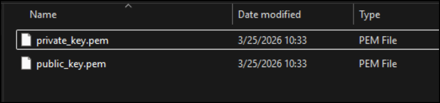Invicti exporter showing the private key file