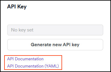 Scroll down to the API Key section and click the API Documentation link