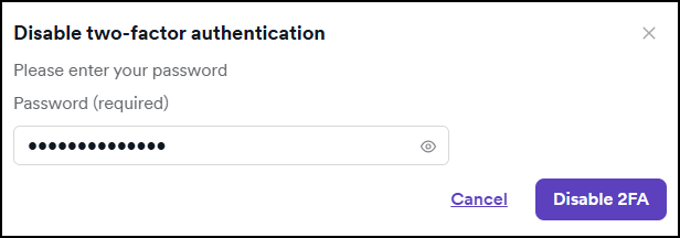 Enter your Invicti password, then click Disable 2FA