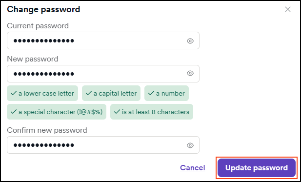 Enter your current password followed by your new password
