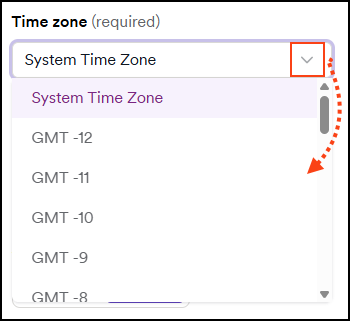 Scroll down to find the Time zone field and use the drop-down to select the correct time zone