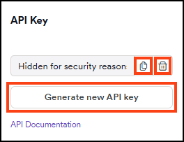Scroll down to the API Key section and click Generate new API key