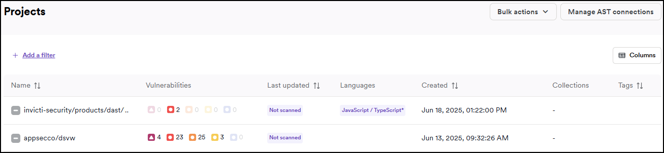 Navigate to the Projects page in Invicti Platform
