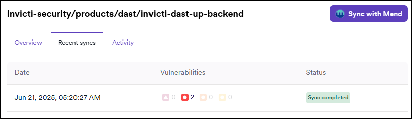 Project drawer with Overview, Recent syncs, and Activity tabs