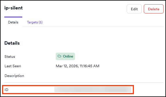 Scan agent details drawer view with ID information.