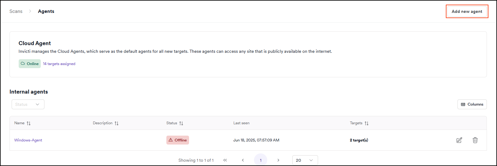 Add a new agent button