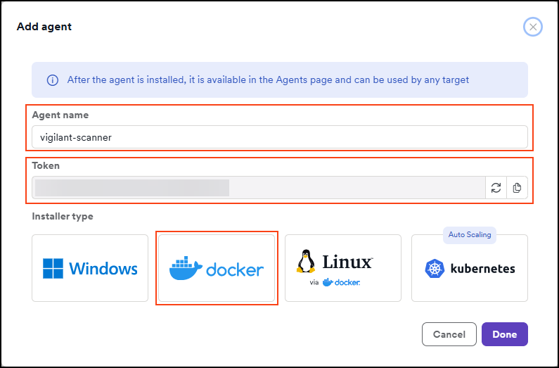 Add a new agent button