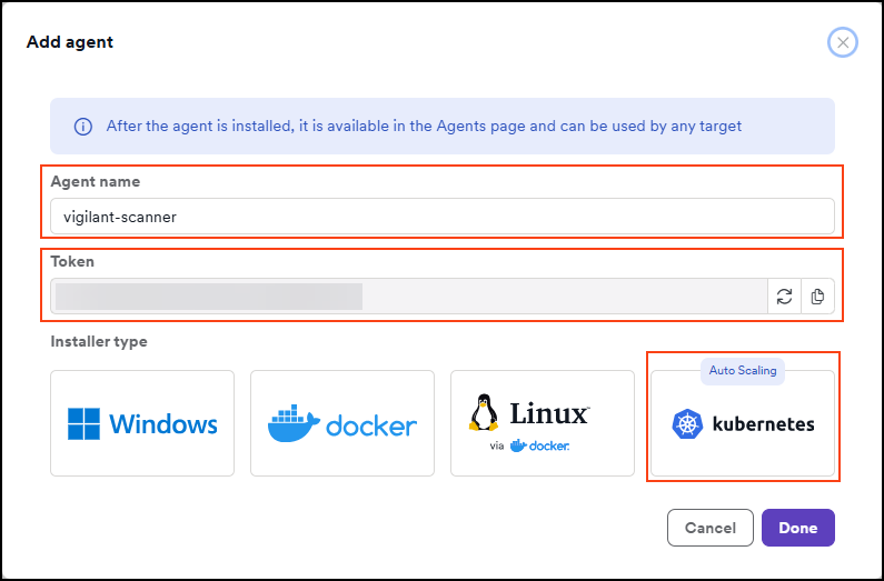 Add a new agent button
