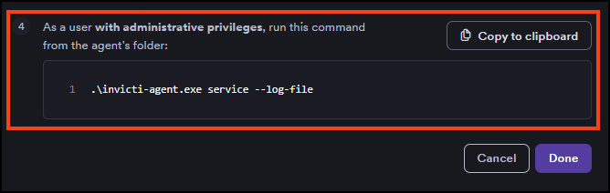 Windows service installation command with log file parameter