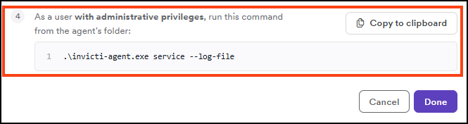 Windows service installation command with log file parameter