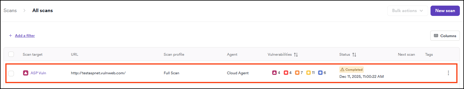 Scan selection showing completed scans with Full Scan profile