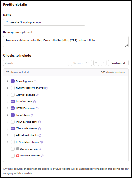 Create a custom scan profile by cloning an existing one.