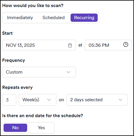 Custom scan schedule example
