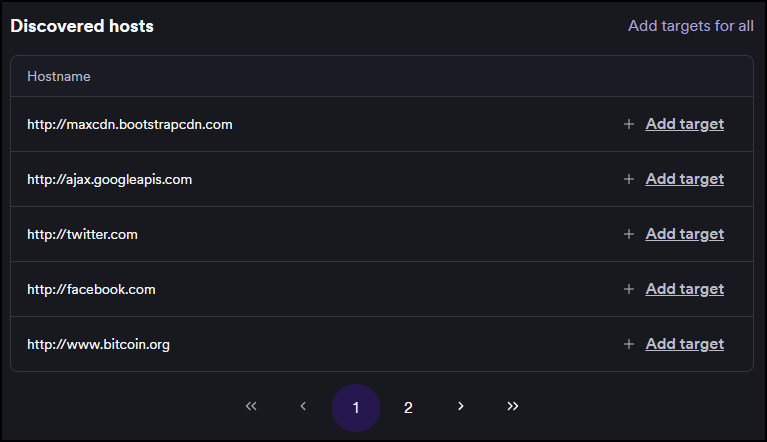 Discovered hosts panel in the Scan summary tab showing a list of hostnames
