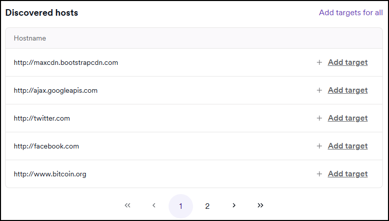Discovered hosts panel in the Scan summary tab showing a list of hostnames