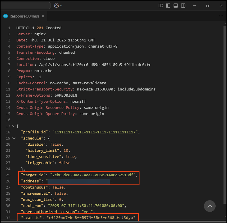 Dynamic URL target scan response
