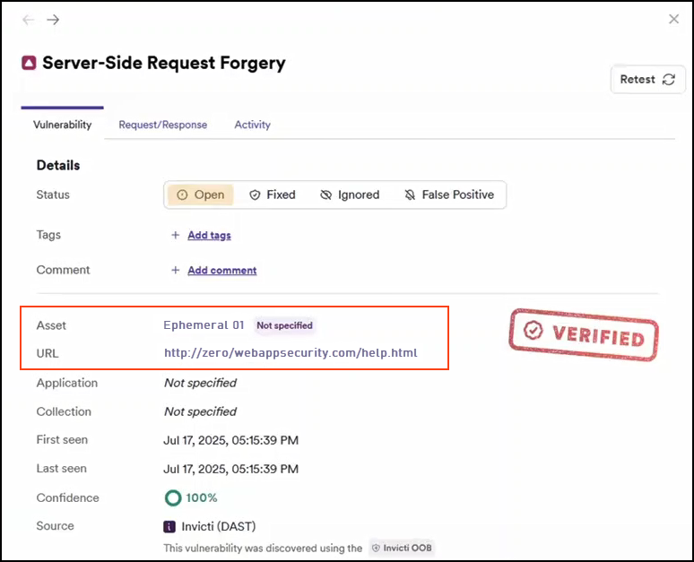 Dynamic URL scan results showing vulnerabilities tab with associated URLs