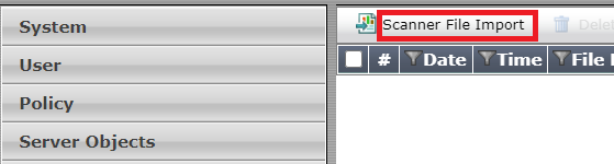 Fortinet FortiWeb Scanner File Import button in the interface