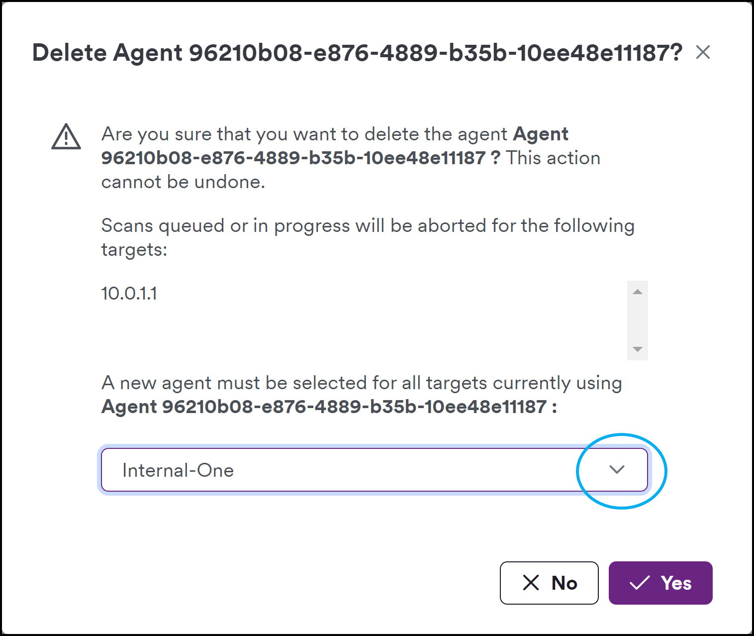 Internal agent delete confirmation