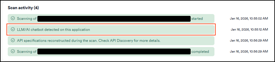 The scan activity showing that LLM/AI chatbot was detected.